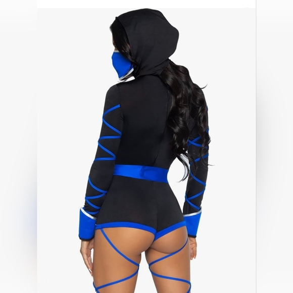 Halloween Dragon Ninja Leg Avenue Costume Blue Black XL Hooded Long Sleeve - Picture 2 of 10
